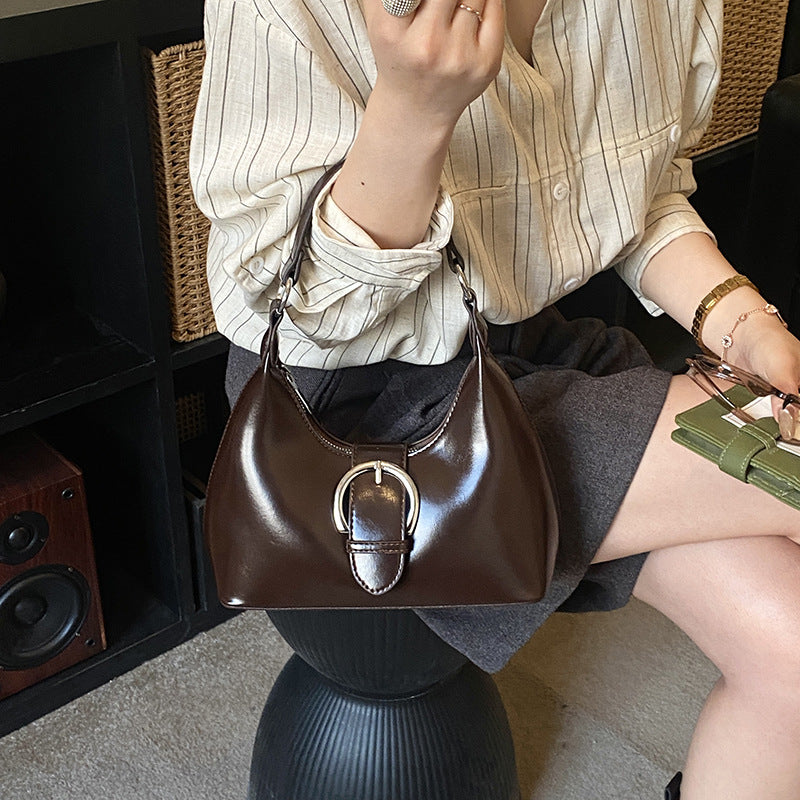 K-stylespringnew arrival shoulder bagfashioncasual oil wax leather armpit bageasiest for matchwork clothing daily dumpling bag for women