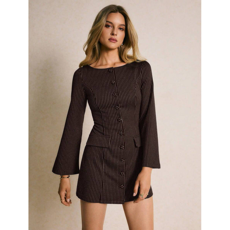 fashion  autumn new arrivalretrofrenchstripesfashionelegantsilmelegancedress