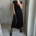 summer new arrivals: women's clothing - cross-border european & american style - elegant & fashionable round neck sleeveless pleated maxi dress