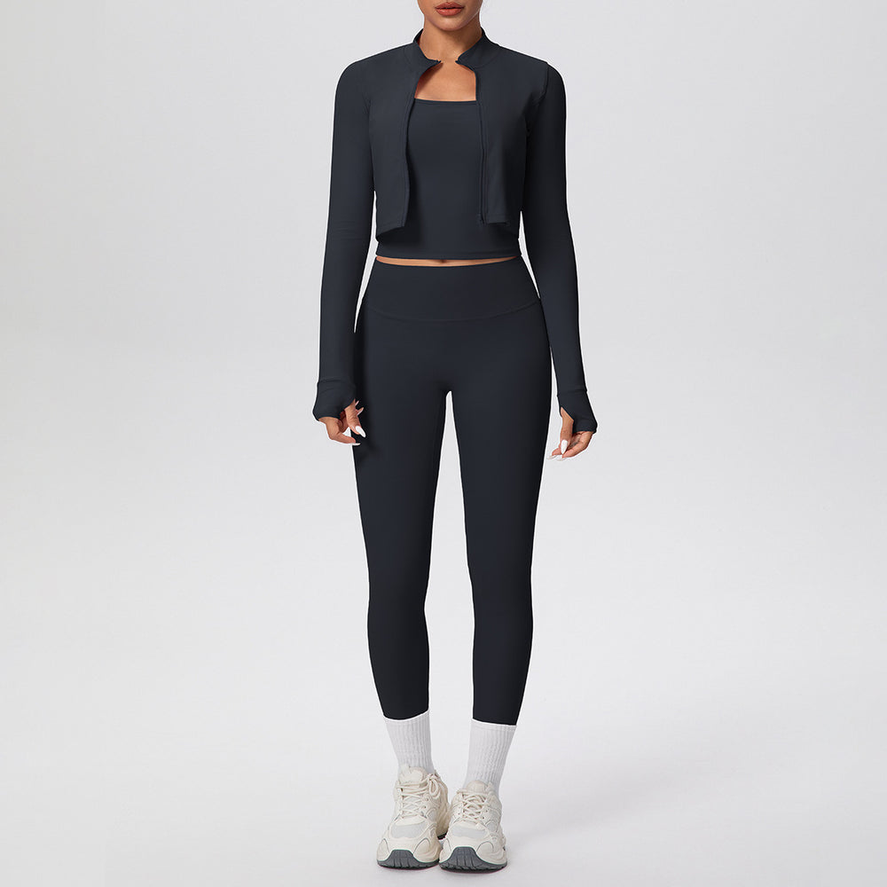 Naked casual workwear beautiful back outwear short outwear yoga clothes high waist hip lifting tight pants sports three-piece set