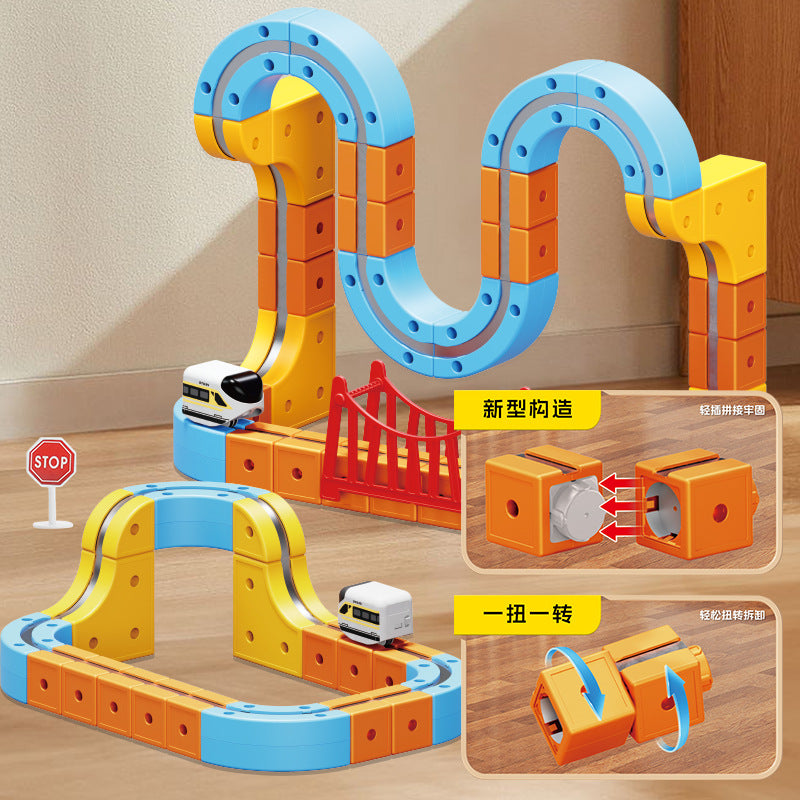 electric magnetic rail car small train kids educational toy assemble building block high-speed rail magic stereo toy