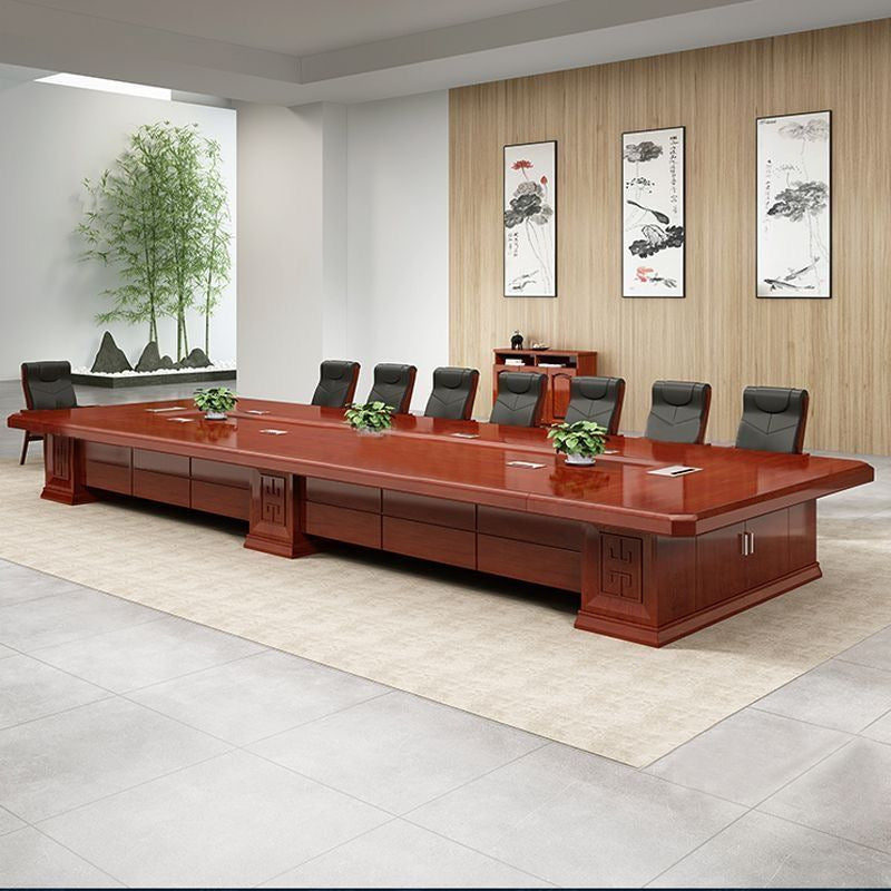 Large conference table long table casual modern office conference room table and chair combination strip paint solid wood leather conference table