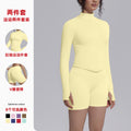New zip-up jacket & quick-dry butt-lifting compression shorts activewear set - seamless knit running, fitness & yoga outfit for women