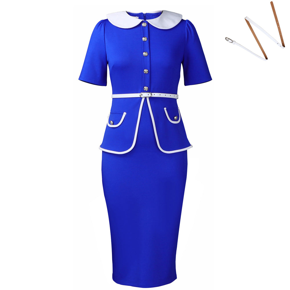 D585  foreign trade women's new summer short-sleeve fashionable elegant ol color block high waist african dress