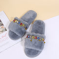 autumn and winter new arrival one-line soft bottom ethnic style fur slippers women's foreign trade large size fur ball heattech cotton dropshipping