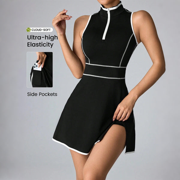 Foreign trade sleeveless turtleneck tennis skirt yoga fitness sexy running outdoor comfortable sports onesie no leggings