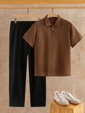 Men's summer linen-feel suit set: short-sleeve polo shirt + casual pants, versatile business two-piece outfit
