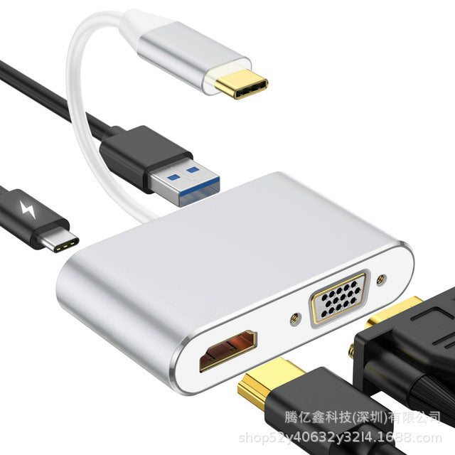 Type-c four-in-one docking station c to 4khdmi+vga+usb3.0+pd100w converter multi-interface