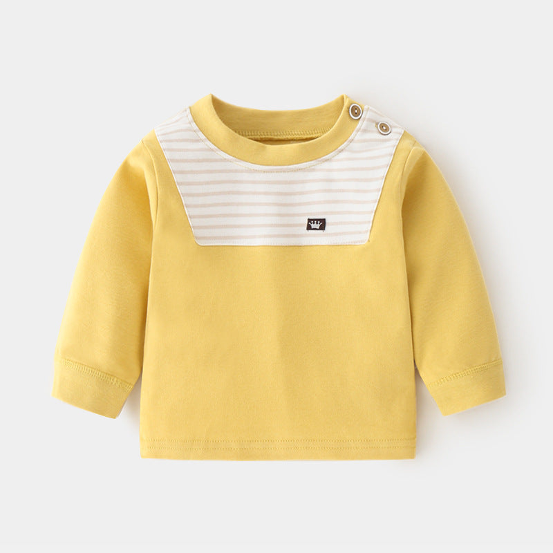 Babylon baby autumn clothes baby pure cotton home retropure cottonspring & fallintimates bottom shirt children's clothing shoulder open t-shirt