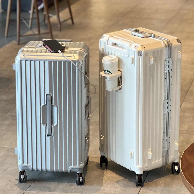 Large-capacity suitcase Women's aluminum frame trolley case 26 inches Anti-drop leather case Password box Student overseas travel case 30 inches