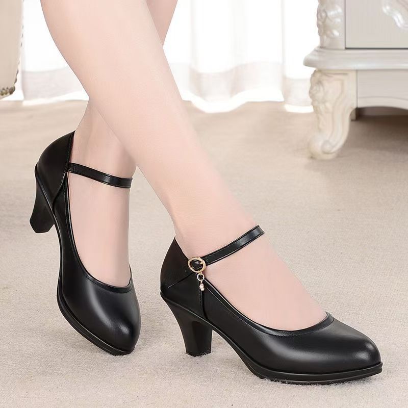 Soft leather soft bottom ladieswear shoes high heels abrasion resistantwaterproofbows work shoes micro business group purchase live broadcast one piece dropshipping