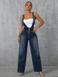 50-65610#  women's fashion european and american style spicy girl overalls jumpsuit wide leg straight leg denim pants