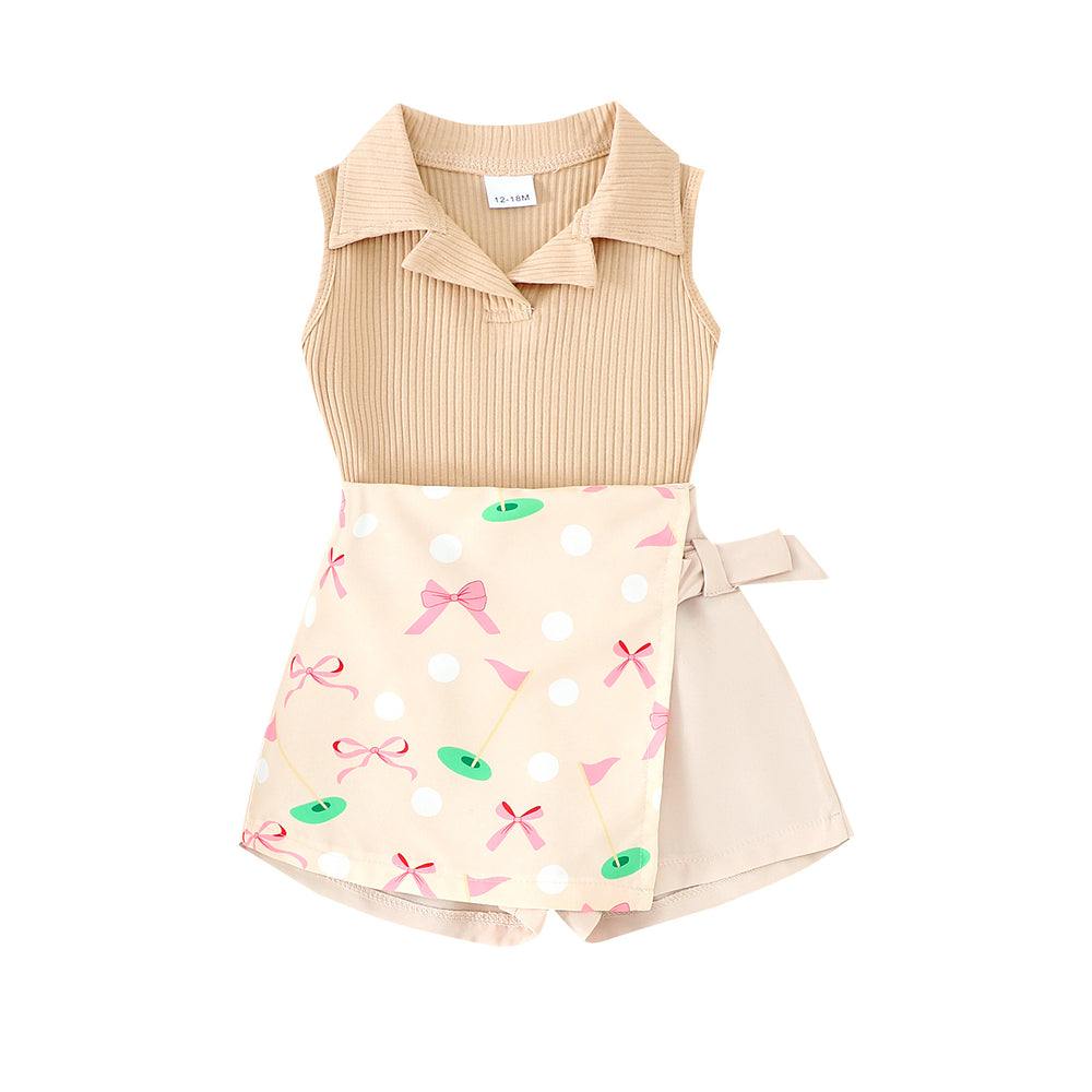 Children's clothing  fashion children's clothing cross-border sleeveless vest + printed shorts skirt