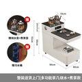 White/tea making model, left door (rock slab countertop + water kettle + teapot + waste water bucket + power strip + bluetooth speaker)