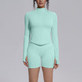 New zip-up jacket & quick-dry butt-lifting compression shorts activewear set - seamless knit running, fitness & yoga outfit for women