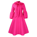 Plus size women's winter puff sleeve tie-waist bow detail maxi dress - european & american style evening gown for export independent stores