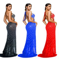 C7023 cross-border   independent station fashionfashion women's rhinestone v neck sleeveless dress long skirt