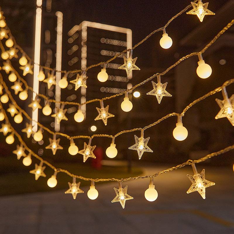 Outdoor camping led round ball light string room atmosphere bubble ball light string outdoor battery box decorative star light