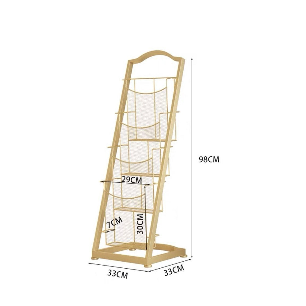 Minimalist multi-tier magazine rack display stand - freestanding bookshelf organizer for newspapers, magazines, and storage