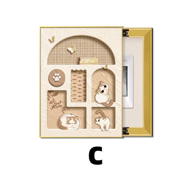 Healing Meter Box Decorative Painting Cream Wind Kitten Switch Box Switch Box Push-Pull Vertical Block Wall Painting