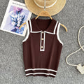 Minimalist striped knit sleeveless tank top for women - summer lapel, slim fit, figure-flattering design, chic and stunning, petite-friendly top