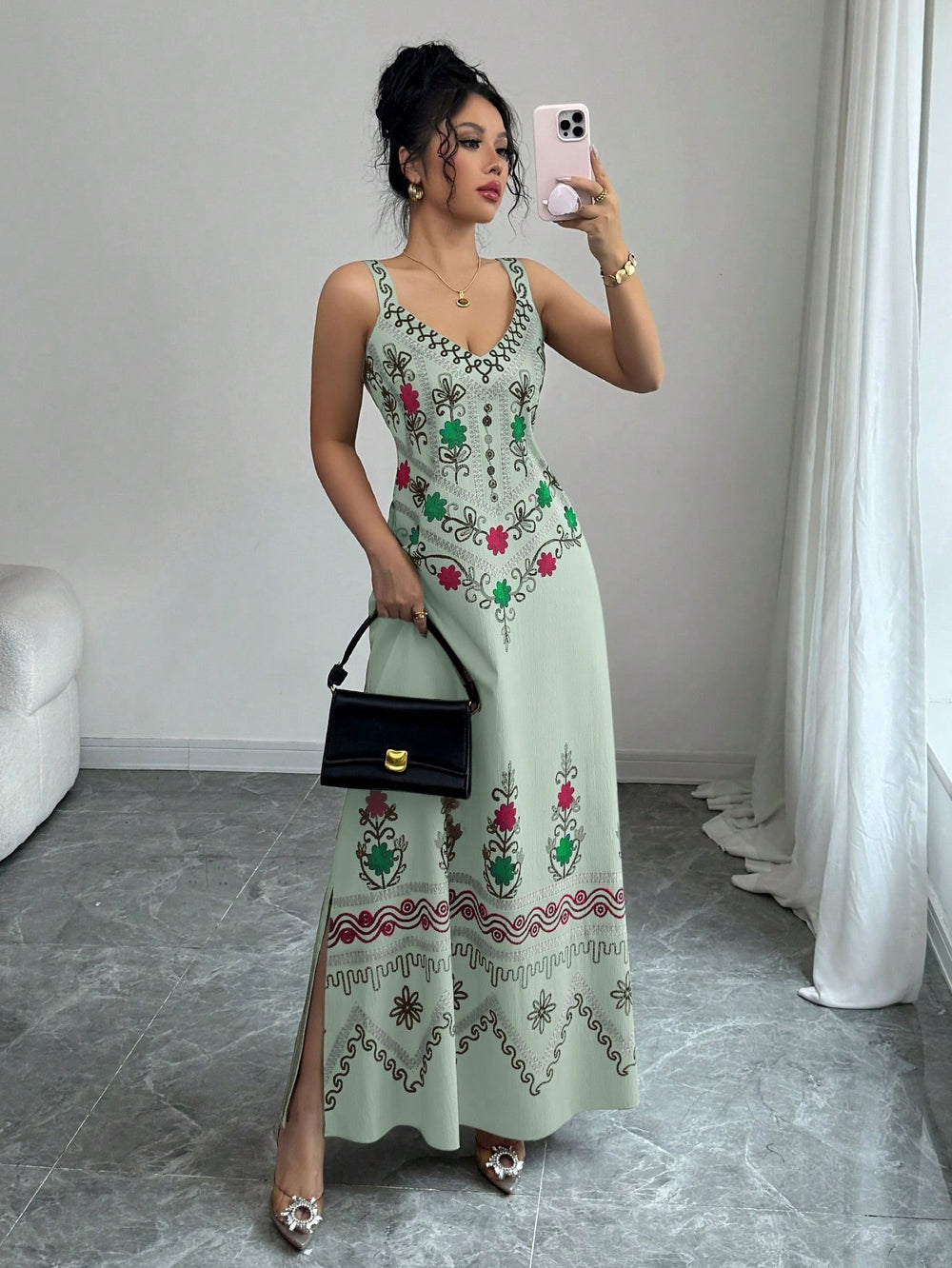 Amazon fashion cross-border women's retro sweet new slit dress