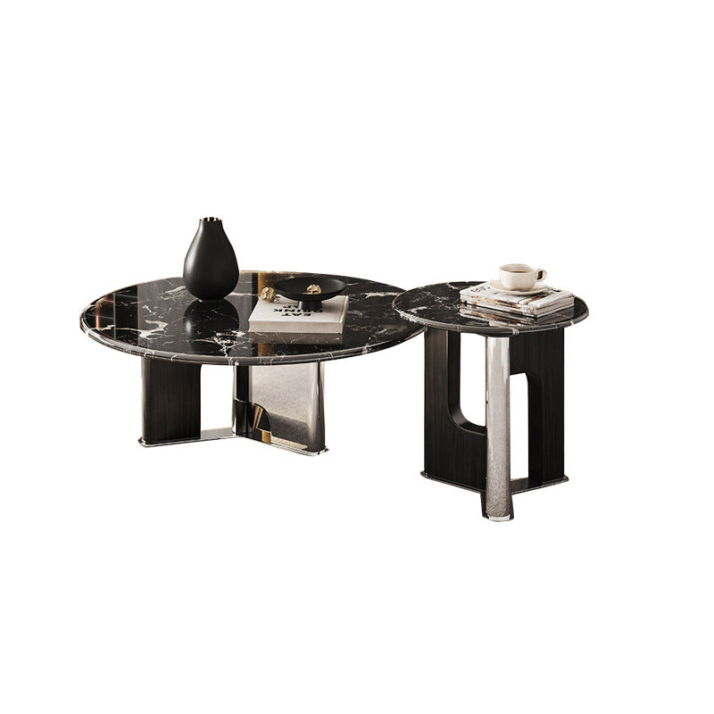 Ready-to-ship natural luxury stone coffee table - creative sofa table for living room, marble black rose ufo design, perfect for small spaces
