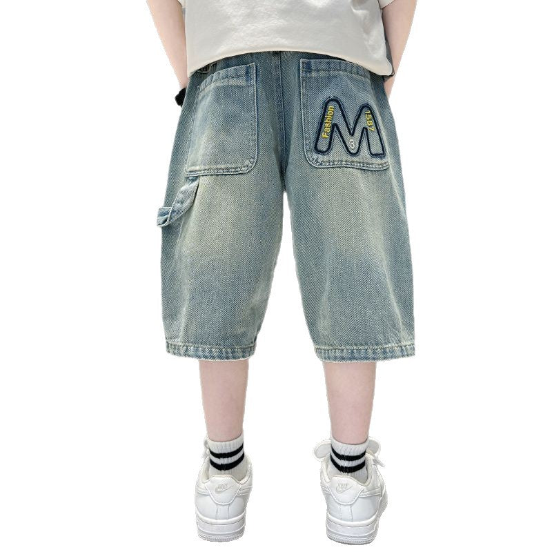 Kids' boys' summer pants - lightweight denim shorts for mid-to-large children -  new summer collection - boys' mid-length shorts
