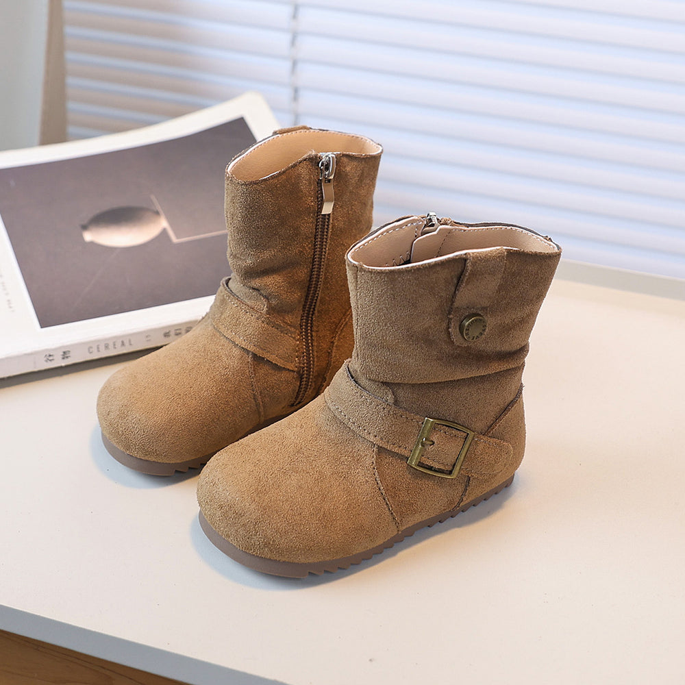 Girls' vintage suede martin boots western cowboy boots  autumn/winter new children's fashion ruched ankle boots