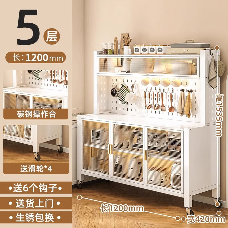 Kitchen multi-tier sideboard floor cabinet multifunctional storage rack microwave oven oven steel storage cabinet household storage cabinet