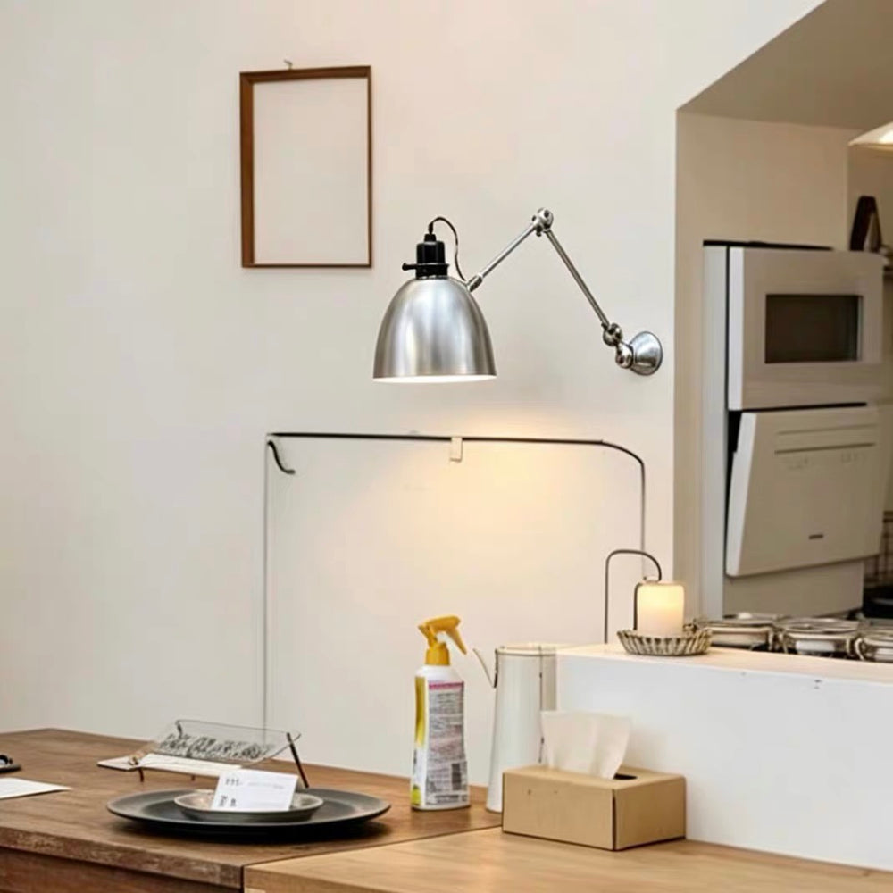 Industrial style rocking long arm distressed designer living room study medieval distressed and worn bedroom foldable reading wall lamp