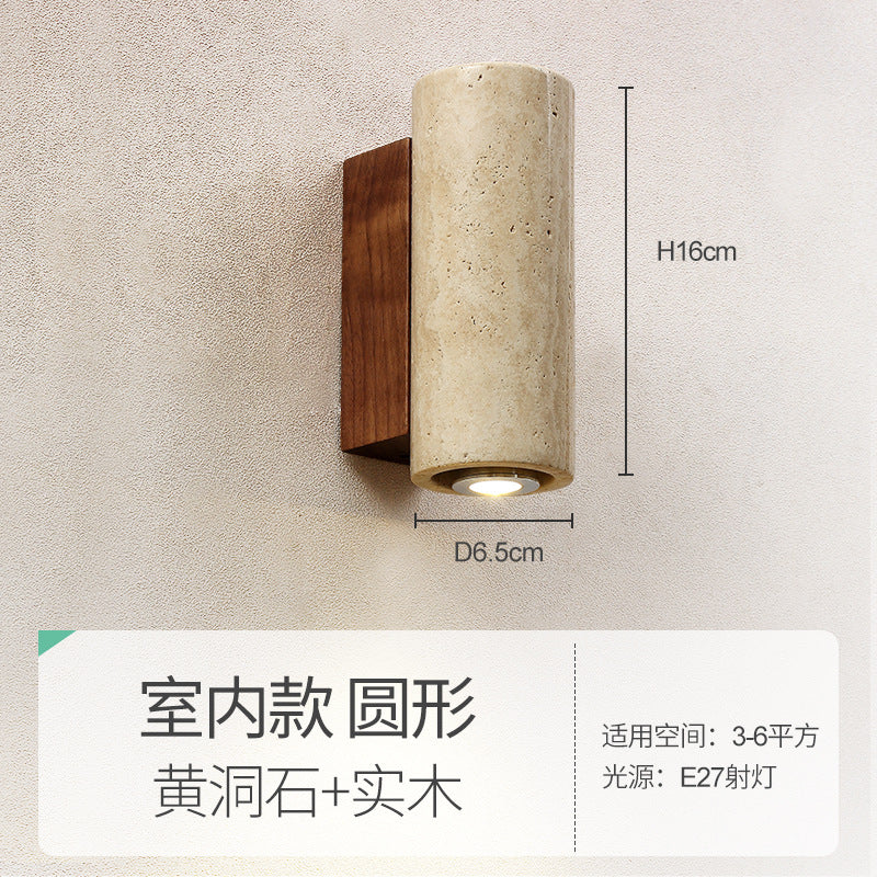 Yellow travertine wall lamp Japanese-style wabi-sabi wind bedroom bedside B & B antique TV background wall bedside aisle corridor