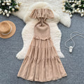 French goddess style one-shoulder ruffle trim spliced dress - slim fit, figure-flattering, elegant vacation maxi dress