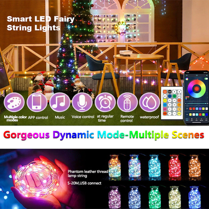 USB Symphony Leather Line Light Voice-activated String Light Bluetooth APP Intelligent Point Control RGB Atmosphere Christmas Tree Christmas Light