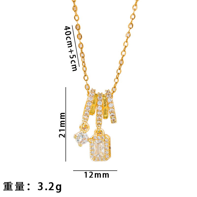 popular copper inlaid zirconium tassel square necklace for women summerfashionaccessible luxuryniche style titanium steel clavicle chain jewelry
