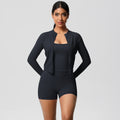 Cloud-feel outdoor leisure sports three-piece set: high-waisted, tight-fitting, pocketed, quick-dry yoga, pilates, running, and fitness apparel