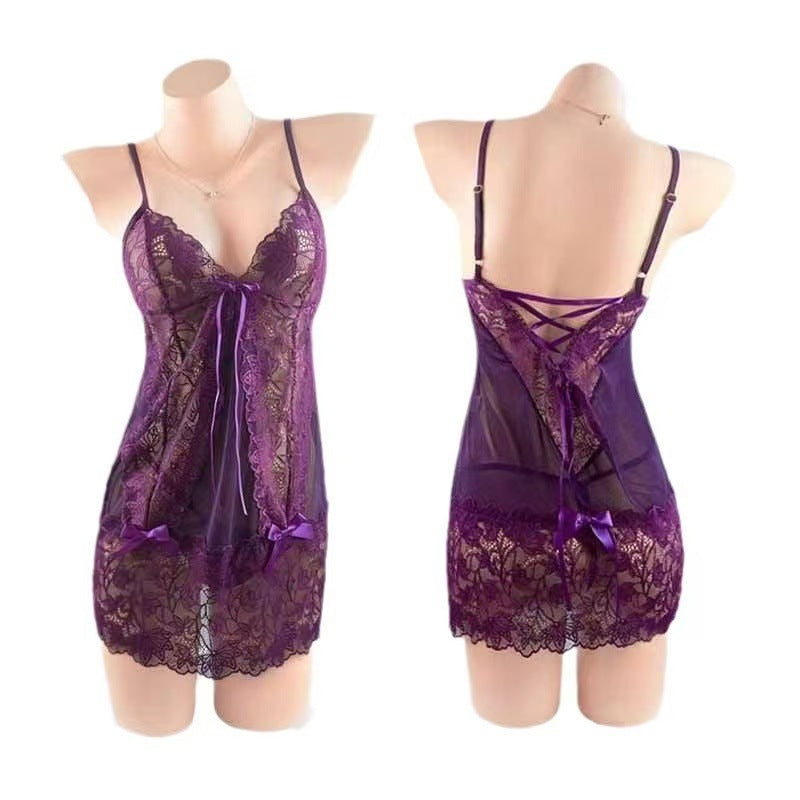 Sexy deep v sexyintimates see-through temptation nightgown pure desire charm hip cover lace suspender strap pajamas suit
