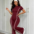 color block peach lift yoga outfit - quick-dry bodysuit, gym elastic casual activewear, flare leggings