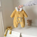 Fall and wintercutefashion super cute cartoon stuffed hooded romper baby fleece-linedthickened outerwear romper super cute