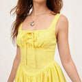 fashionsummer square neck suspender skirt with drawstring tie back waist slimming look a-line skirt dress for women