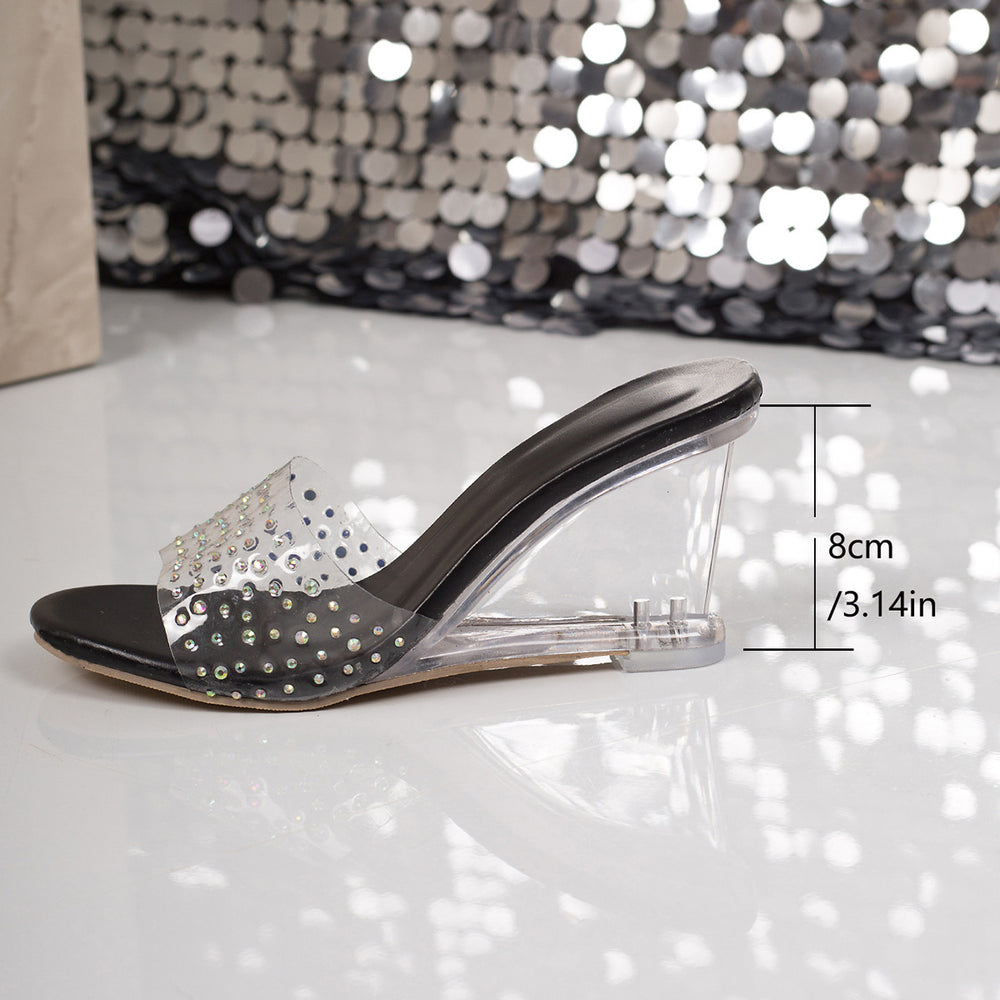 plus size 2026 summer new crystal wedge heel fairy style transparent sandals french versatile round toe high heels