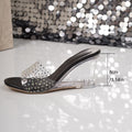 plus size 2026 summer new crystal wedge heel fairy style transparent sandals french versatile round toe high heels