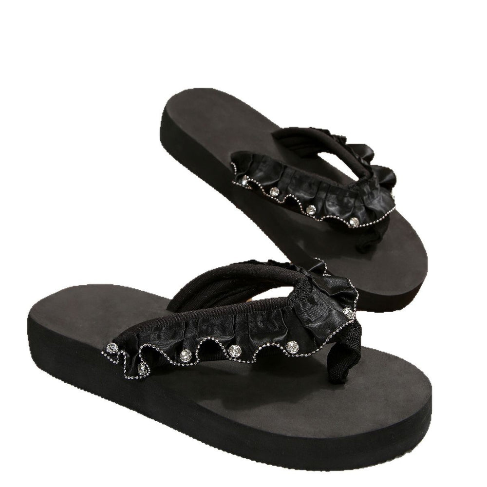 Plus size aliexpress export drag pearl rhinestone clip-on slippers cross-border new product wedge thick sole flip-flops women's slippers