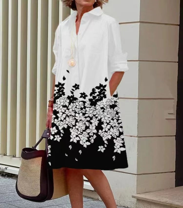 Cross-border independent station wish  splicing contrasting color European and American women's clothing casual temperament cardigan dress