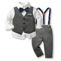 Kids' vest three-piece set: first birthday outfit with bow tie, long-sleeve shirt, and british style gentleman's dress for baby boys - autumn trend