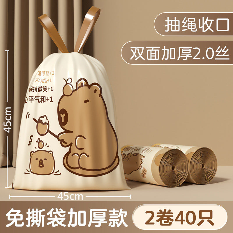 Tear-free drawstring garbage bag satchel style thickened large for home kitchen bathroom non-dirty hand drawstring plastic bag