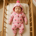 Newborn baby clothes spring collection: newborn girl romper, double-layered full month long-sleeve, spring/autumn outing strawberry crawling suit