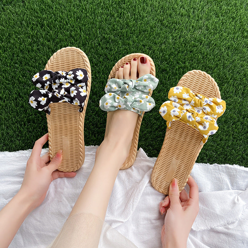 Summernew arrivalflower sandals and slippers for women outwear small fresh bows soft bottomnon-slip beach shoes flip-flops