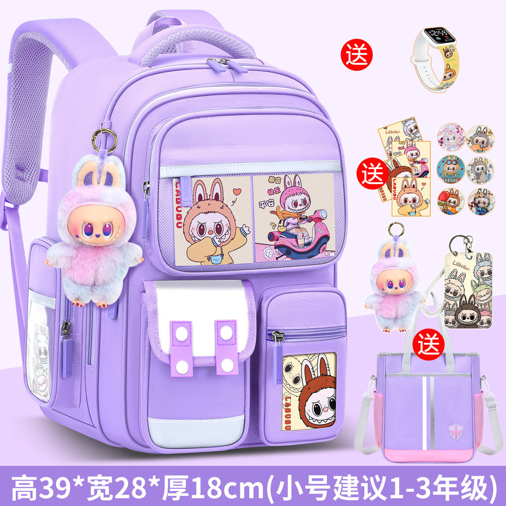 2026 new labubu backpack for girls, elementary school students grades 1-6, boys' lightweight kids' backpack, spine protection, and weight reduction