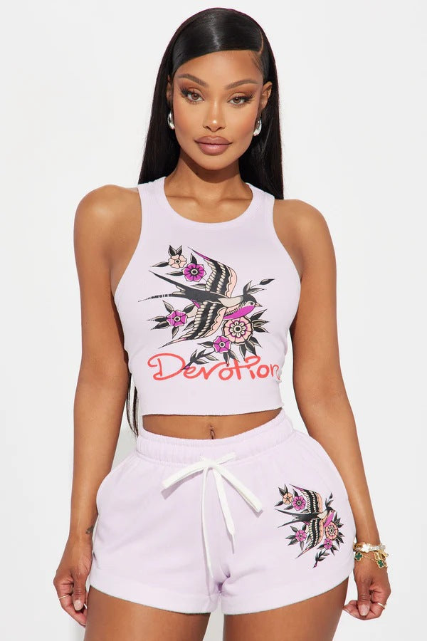 cross-border fashion positioning printed tank top and shorts casual set
